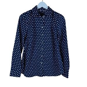 Talbots Womens Navy White Polka Dot button down shirt XS NEW